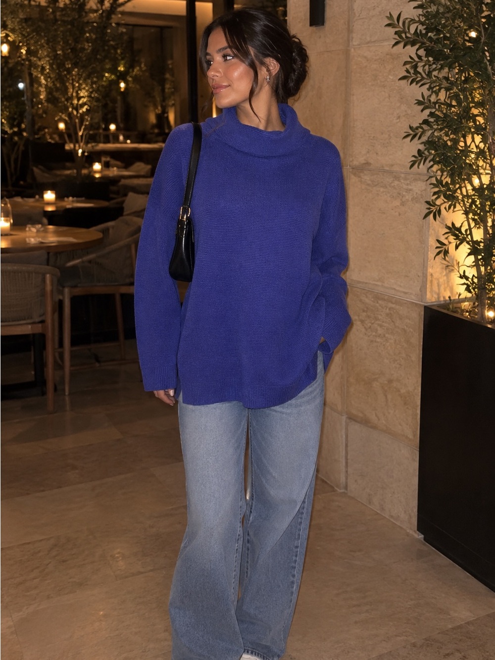 Free People Deep Purple Cowlneck Tunic Sweater